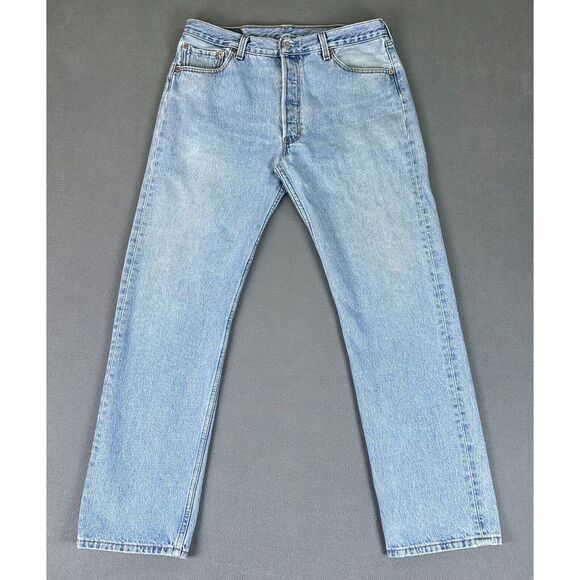 Vintage Levis 501 Jeans Mens 36x32 Blue Light Wash Button Fly made in USA - Picture 2 of 16